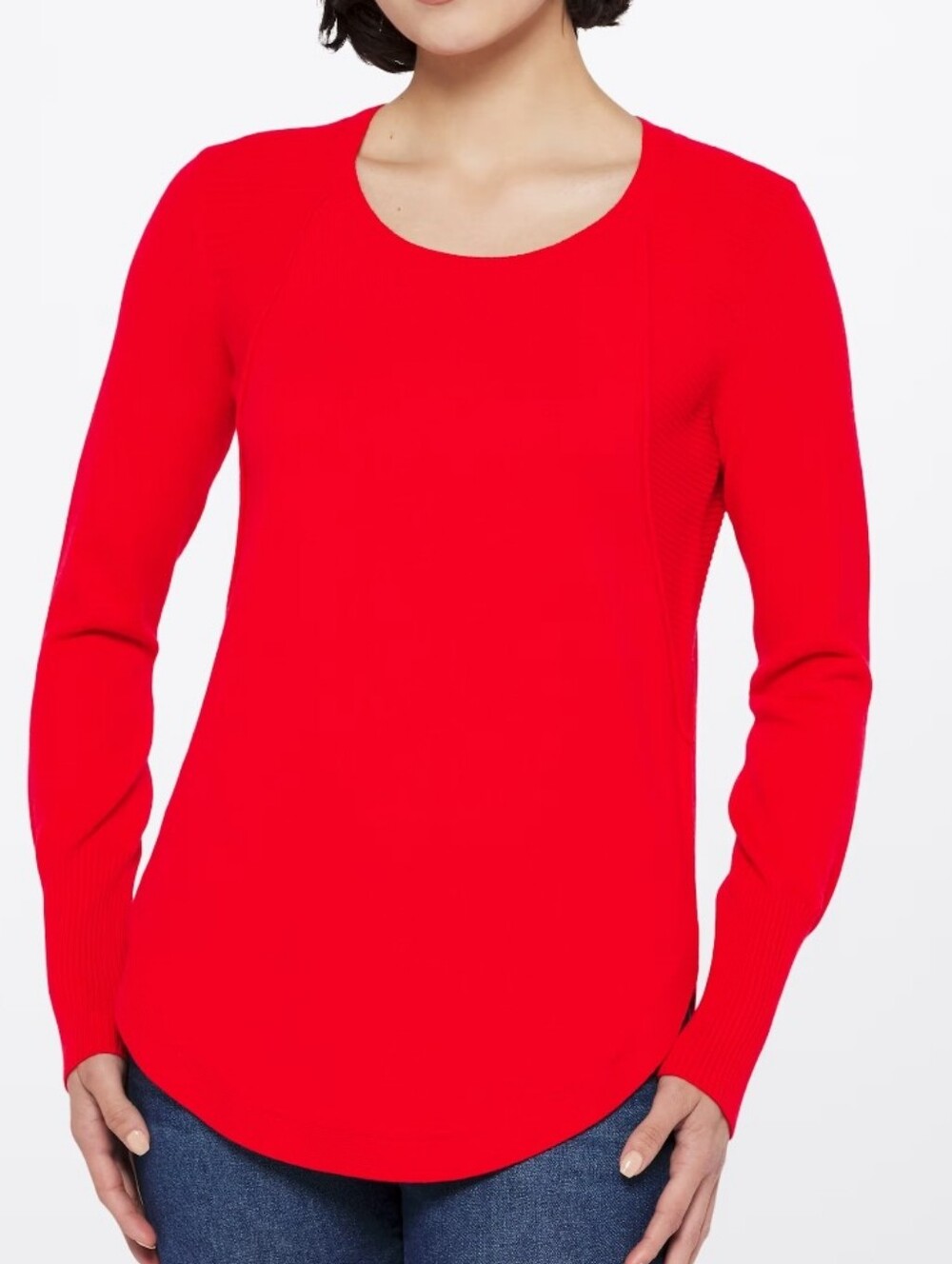 RD Style McKinley Bright Red Ribbed Detail Long Sleeve Knit Top, Size XL